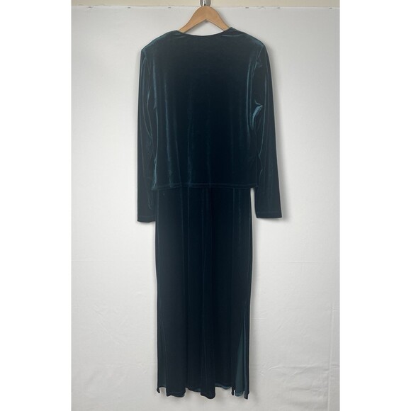 Vintage Forest Green Velvet Maxi Dress & Jacket Beaded Y2K Shoulder Pads USA 12 - Picture 2 of 16